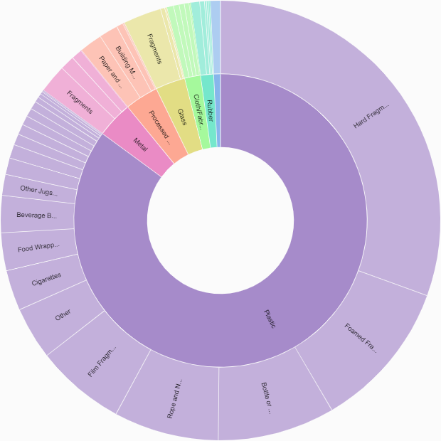 Donut diagram representing types of marine debris collected.