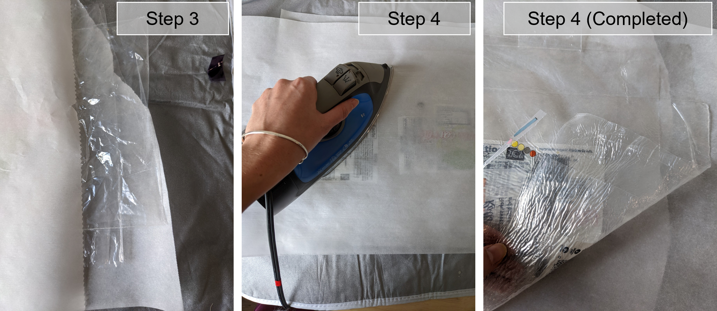 The process of ironing the base layer of plastic film.