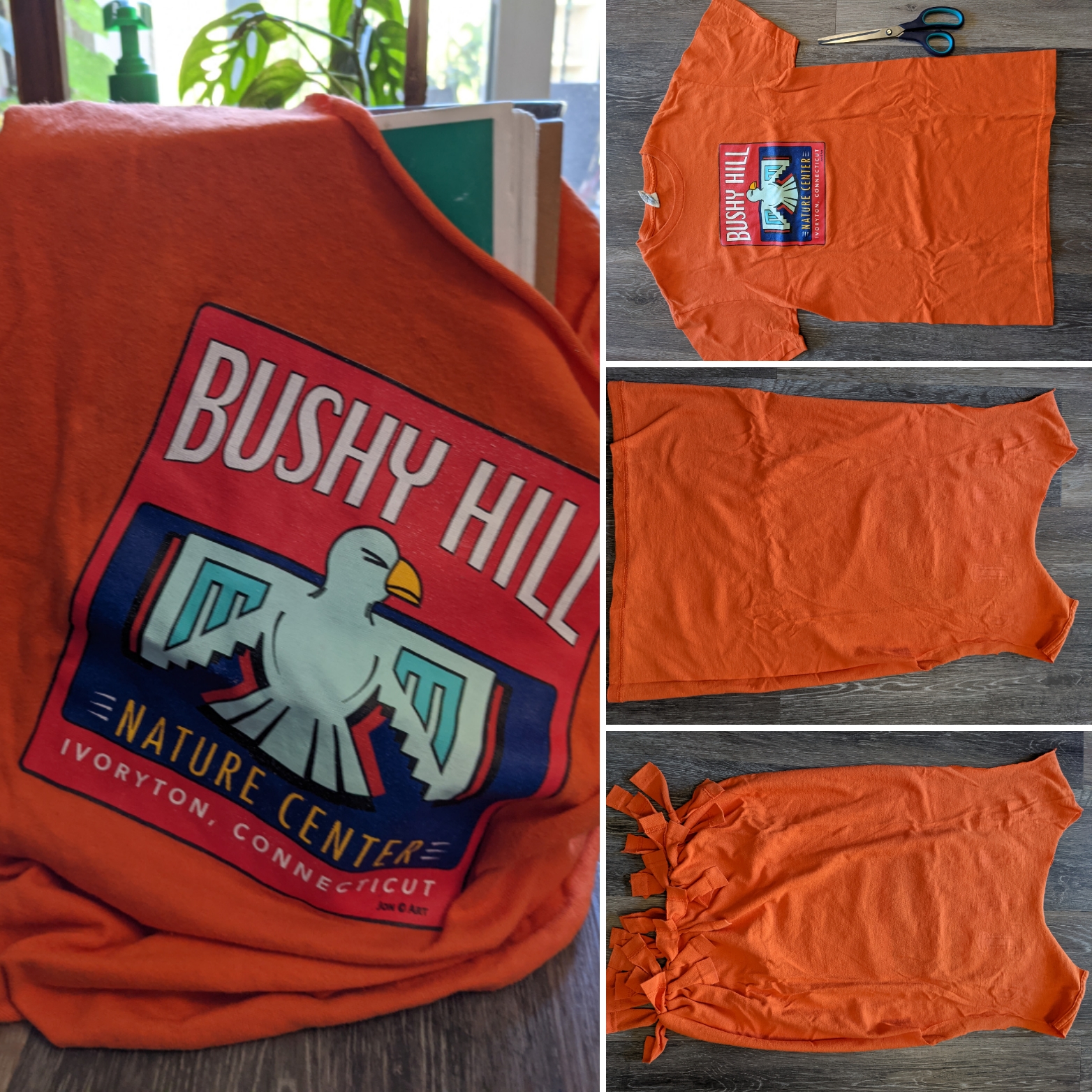 An old t-shirt in the process of becoming a reusable bag.