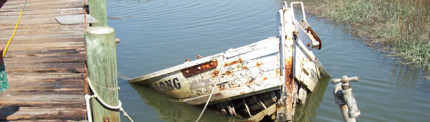 Submerged derelict rowboat.