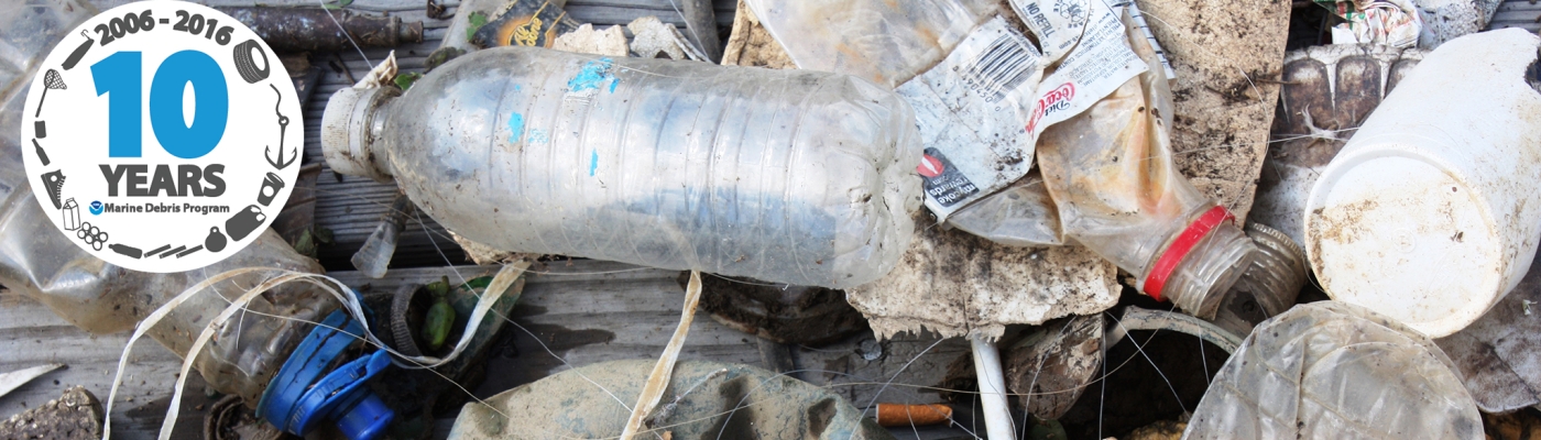 A photo of marine debris including plastic bottles and fishing line. (Photo Credit: NOAA)