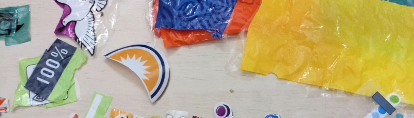 A collection of colorful plastic film pieces. 