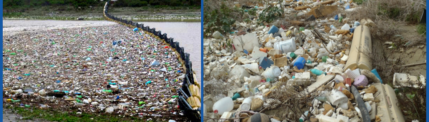 Debris collects behind large trash booms that prevent it from reaching the ocean. (Photo Credit: Sand Diego Surfrider)