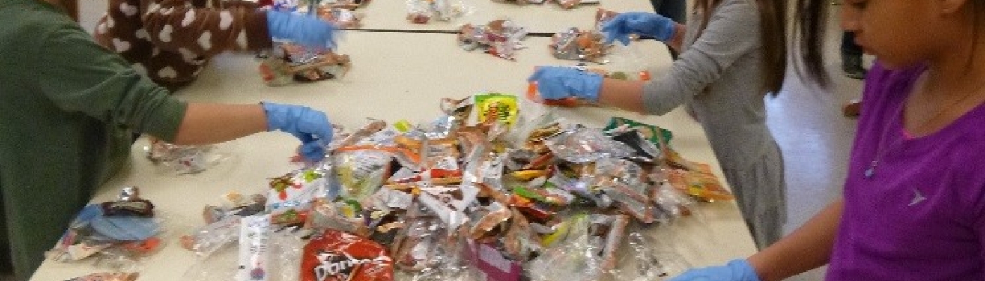 Students sorting trash.