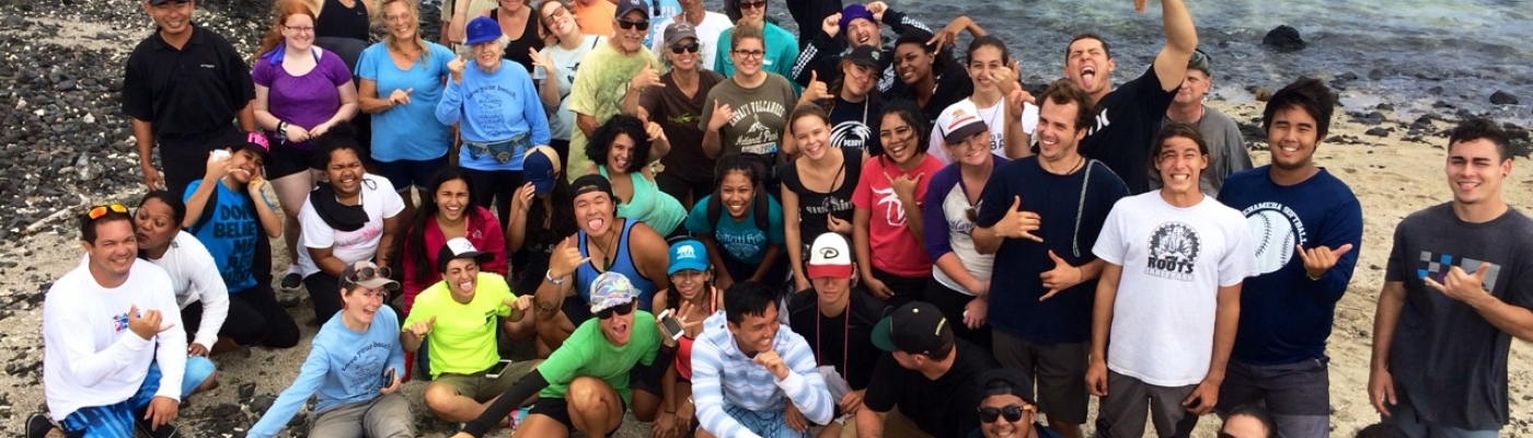 Volunteers on a beach.