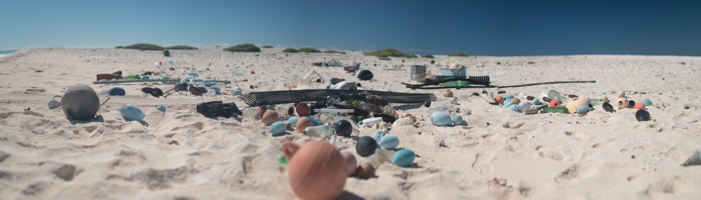 Marine debris strewn along the shore of Pearl and Hermes Atoll 