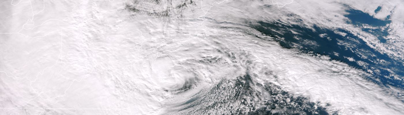 Space view of hurricane over the Atlantic coast of the USA.