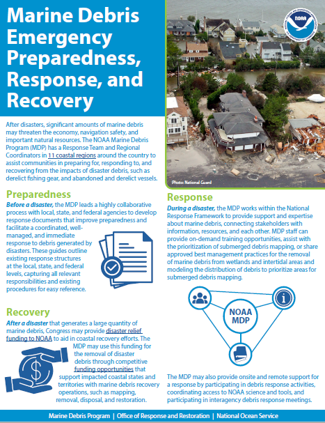 Cover of the Marine Debris Emergency Preparedness, Response, and Recovery fact sheet.