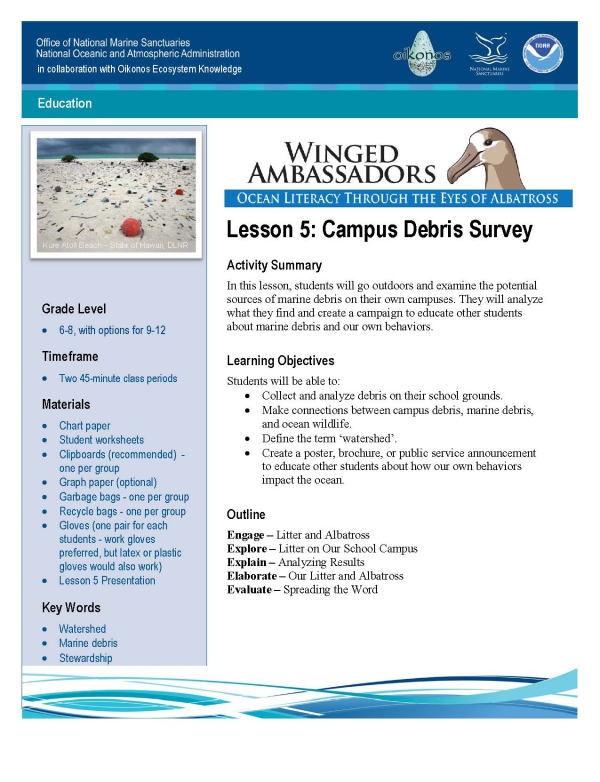 Cover of the Campus Debris Survey lesson plan.