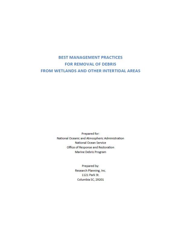 Screen shot of first page of the Best Management Practices for Removal of Debris from Wetlands and Other Intertidal Areas document