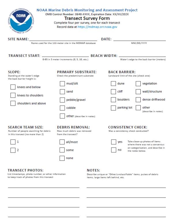 Cover of the Transect Survey Form.