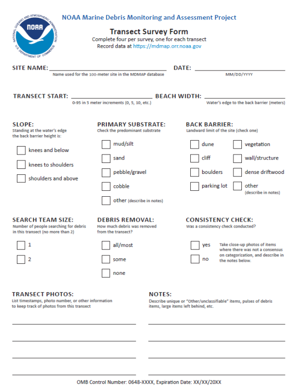 Cover of the Transect Survey Form.