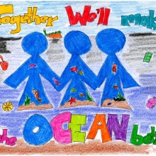 Artwork by Xhian R. (Grade 2, U.S. Virgin Islands), winner of the 2021 Annual NOAA Marine Debris Program Art Contest