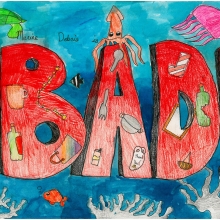 Artwork by Selina S. (Grade 3, Commonwealth of the Northern Mariana Islands), winner of the 2021 Annual NOAA Marine Debris Program Art Contest