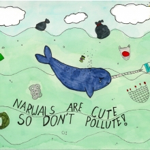 Artwork by Sabina W. (Grade 3, Washington), winner of the 2021 Annual NOAA Marine Debris Program Art Contest