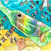 Artwork by Francisco V. (Grade 5, Texas), winner of the 2021 Annual NOAA Marine Debris Program Art Contest