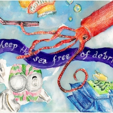 Artwork by Krishi P. (Grade 6, South Carolina), winner of the 2021 Annual NOAA Marine Debris Program Art Contest