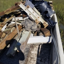 Hurricane Florence debris collected in the coastal marshes of North Carolina.