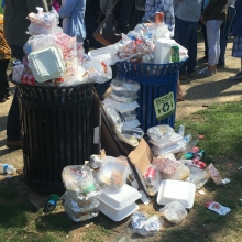 Overflowing trash cans.