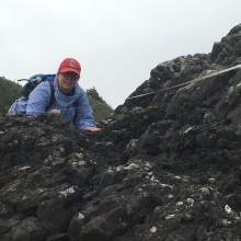 Chief Scientist, Amy Uhrin, conducting a shoreline marine debris monitoring survey at Seal Rock Beach, Washington.