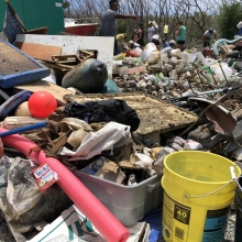 University of the Virgin Islands Master’s of Marine and Environmental Science alumna, Kyle Jerris, sorts marine debris at the 2018 Great Mangrove Cleanup on St. Thomas.