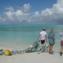 Derelict fishing gear cleanup on a beach in the Northwestern Hawaiian Islands