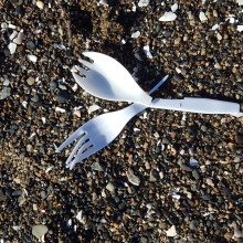 Plastic utensils found on the beach in California.