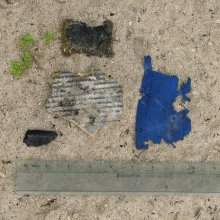 Rubber fragments found on the beach.