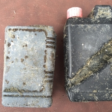 Plastic oil containers found on Blackpoint Beach, CA.