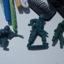 Plastic toy soldiers  found on Kamilo Beach, Big Island (Hawaii), HI.