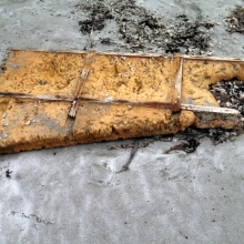 Plastic foam insulation found washed ashore at Hobuck beach, WA. Note: even though the item is partially made of wood, the predominant material type is the foam insulation, thus is classified as plastic other.