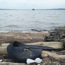 Large black rubber fragment found on the beach on Gibson Island, Chesapeake Bay.