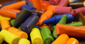 A pile of broken crayons. 