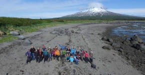 Students on beach on Alaska.