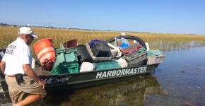 Boat full of marine debris. 