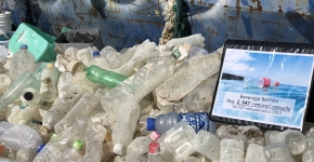 Piles of water bottles removed from the ocean. 