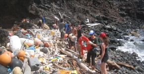 KIRC volunteers cleaning the beach. 