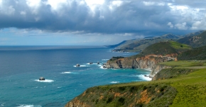 Steep cliffs along an ocean shoreline.
