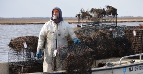 Man with crab pots. 