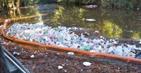 Plastic debris that is collected in a canal.