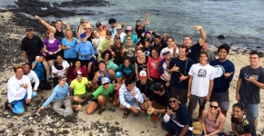 Volunteers on a beach.