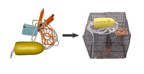 A photo of a "Rig It Right" kit and a kit being used to rig a crab pot.