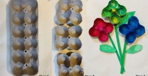 An egg carton has been cut and painted into flowers.