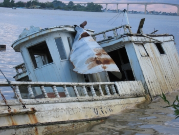 A derelict vessel in Paramaribo, Suriname.