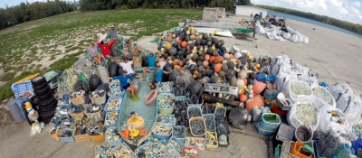 A pile of miscellaneous debris items collected from a cleanup.