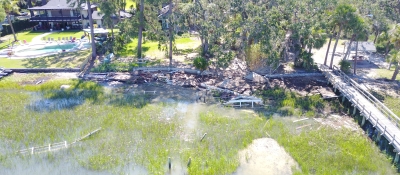 Hurricane debris pushed along the a shoreline in Georgia.