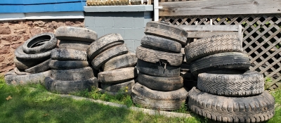 A pile of degraded tire debris.