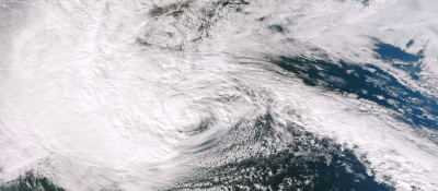 Space view of hurricane over the Atlantic coast of the USA.