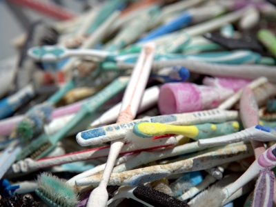 A pile of plastic toothbrush debris.