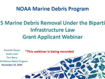 Cover of the FY25 Marine Debris Removal Full Proposal Applicant Webinar.